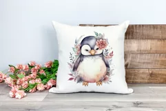 Cute Penguin and Flowers Watercolor PNG for Sublimation Product Image 2
