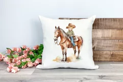 Little Cowboy and His Horse Watercolor PNG for Sublimation Product Image 2