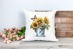 Sunflowers in Bucket Watercolor PNG for Sublimation Product Image 2
