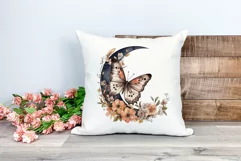 Moon Butterfly and Flowers Watercolor PNG for Sublimation Product Image 2