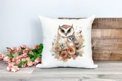 Mother and Baby Owl Watercolor Clipart - Sublimation PNG Product Image 2
