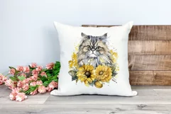 Persian Cat and Sunflowers Watercolor PNG for Sublimation Product Image 2