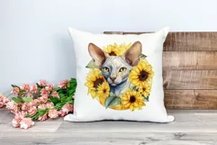 Sphynx Cat and Sunflowers Watercolor PNG for Sublimation Product Image 2