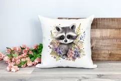 Cute Raccoon with Flowers Watercolor PNG for Sublimation Product Image 2