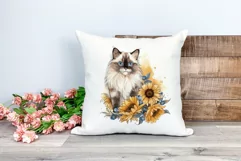 Ragdoll Cat and Sunflowers Watercolor PNG for Sublimation Product Image 2
