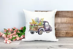 Vintage Truck and Spring Flowers Watercolor PNG Sublimation Product Image 2