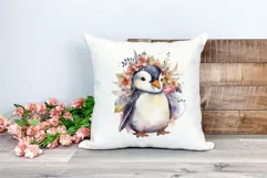 Cute Penguin and Flowers Watercolor PNG for Sublimation Product Image 2