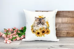 Persian Cat and Sunflowers Watercolor PNG for Sublimation Product Image 2