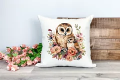 Mother and Baby Owl Watercolor Clipart - Sublimation PNG Product Image 2