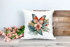 Watercolor Butterflies with Tropical Flowers PNG Sublimation Product Image 2