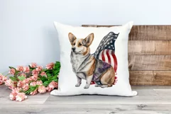 Patriotic Corgi Dog Watercolor ClipArt, PNG Sublimation Product Image 2