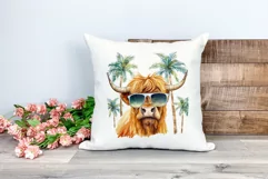 Summer Vibes Highland Cow Watercolor PNG for Sublimation Product Image 2