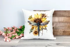 Watercolor Dragonfly and Sunflowers PNG for Sublimation Product Image 2