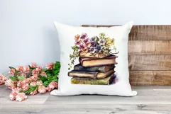 Vintage Books and Flowers Watercolor PNG for Sublimation Product Image 2