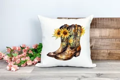 Watercolor Western Boots and Sunflowers PNG for Sublimation Product Image 2
