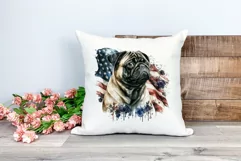 Patriotic Pug Dog Breed Watercolor Clip Art, PNG Sublimation Product Image 2