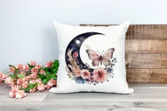 Moon Butterfly and Flowers Watercolor PNG for Sublimation Product Image 2