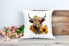 Highland Cow with Sunflowers Watercolor PNG for Sublimation Product Image 2