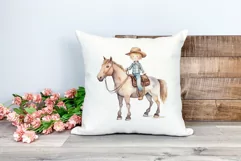 Little Cowboy and His Horse Watercolor PNG for Sublimation Product Image 2
