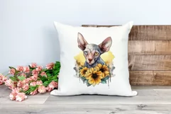 Sphynx Cat and Sunflowers Watercolor PNG for Sublimation Product Image 2