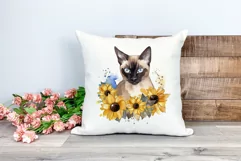 Siamese Cat and Sunflowers Watercolor PNG for Sublimation Product Image 2
