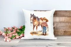 Little Cowboy and His Horse Watercolor PNG for Sublimation Product Image 2