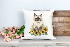 Ragdoll Cat and Sunflowers Watercolor PNG for Sublimation Product Image 2