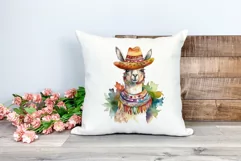 Cute Llama Wearing Sombrero Watercolor PNG for Sublimation Product Image 2