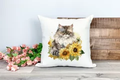 Persian Cat and Sunflowers Watercolor PNG for Sublimation Product Image 2