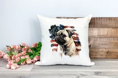 Patriotic Pug Dog Breed Watercolor Clip Art, PNG Sublimation Product Image 2