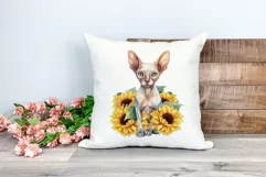 Sphynx Cat and Sunflowers Watercolor PNG for Sublimation Product Image 2