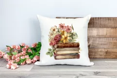 Vintage Books and Flowers Watercolor PNG for Sublimation Product Image 2
