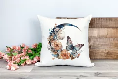 Moon Butterfly and Flowers Watercolor PNG for Sublimation Product Image 2