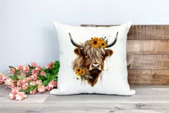 Highland Cow with Sunflowers Watercolor PNG for Sublimation Product Image 2