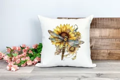 Watercolor Dragonfly and Sunflowers PNG for Sublimation Product Image 2