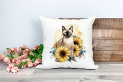 Siamese Cat and Sunflowers Watercolor PNG for Sublimation Product Image 2