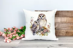 Mother and Baby Owl Watercolor Clipart - Sublimation PNG Product Image 2