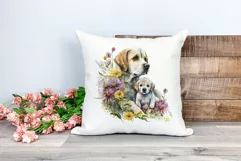 Mother and Puppy Dog Watercolor Clipart - Sublimation PNG Product Image 2