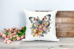 Watercolor Butterflies with Tropical Flowers PNG Sublimation Product Image 2