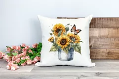 Sunflowers in Bucket Watercolor PNG for Sublimation Product Image 2