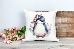 Cute Penguin and Flowers Watercolor PNG for Sublimation Product Image 2
