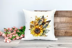 Watercolor Butterfly and Sunflowers PNG for Sublimation Product Image 2