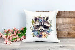 Cute Raccoon with Flowers Watercolor PNG for Sublimation Product Image 2