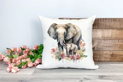 Watercolor Mother and Baby Elephant PNG for Sublimation Product Image 2