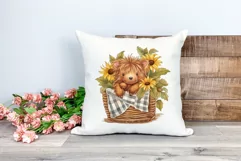 Cute Baby Highland Cow and Sunflowers Watercolor Sublimation Product Image 2