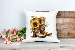 Watercolor Western Boots and Sunflowers PNG for Sublimation Product Image 2