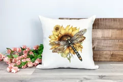 Watercolor Dragonfly and Sunflowers PNG for Sublimation Product Image 2