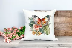 Watercolor Butterflies with Tropical Flowers PNG Sublimation Product Image 2