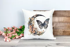 Moon Butterfly and Flowers Watercolor PNG for Sublimation Product Image 2