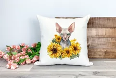 Sphynx Cat and Sunflowers Watercolor PNG for Sublimation Product Image 2